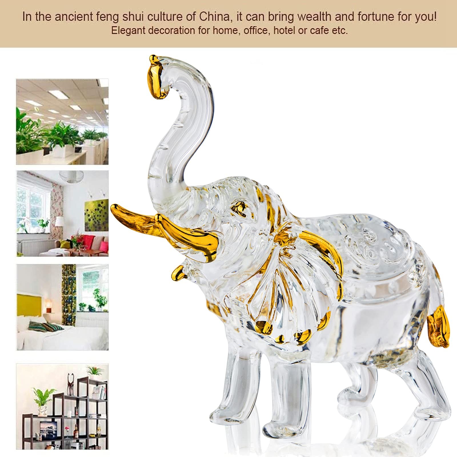 Handmade Crystal Thai Elephant Statue with Trunk Raised Figurine Home Decor T…