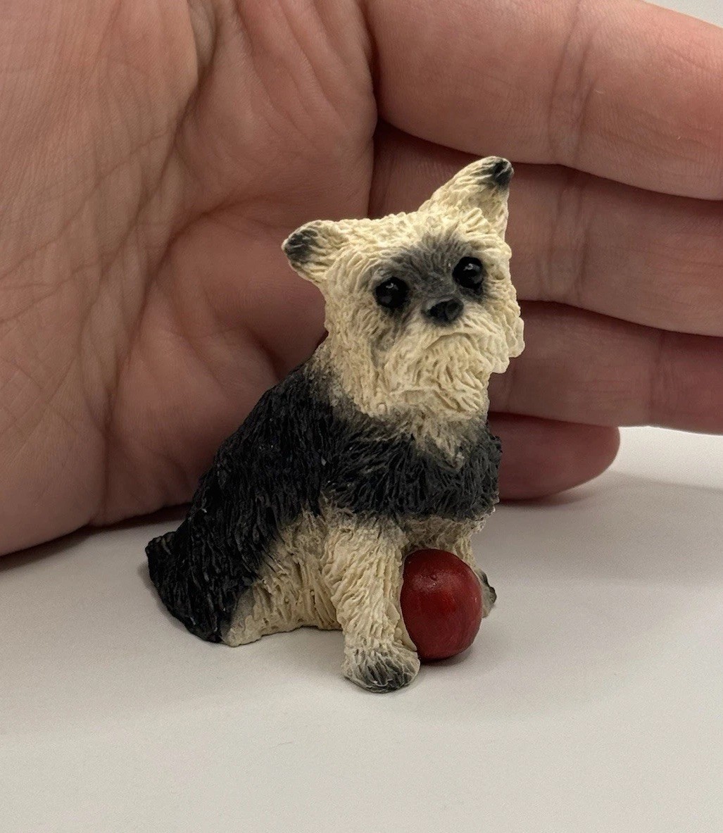 Vintage Stone Critters Mini Yorkie Puppy Dog Figurine Trinket Decor ***