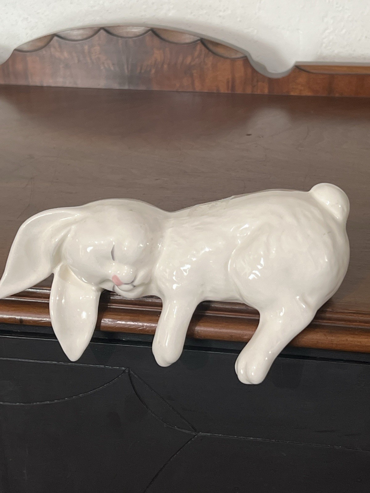 Vintage Sleeping Bunny Rabbit Shelf Sitter Ceramic Mantel Display White