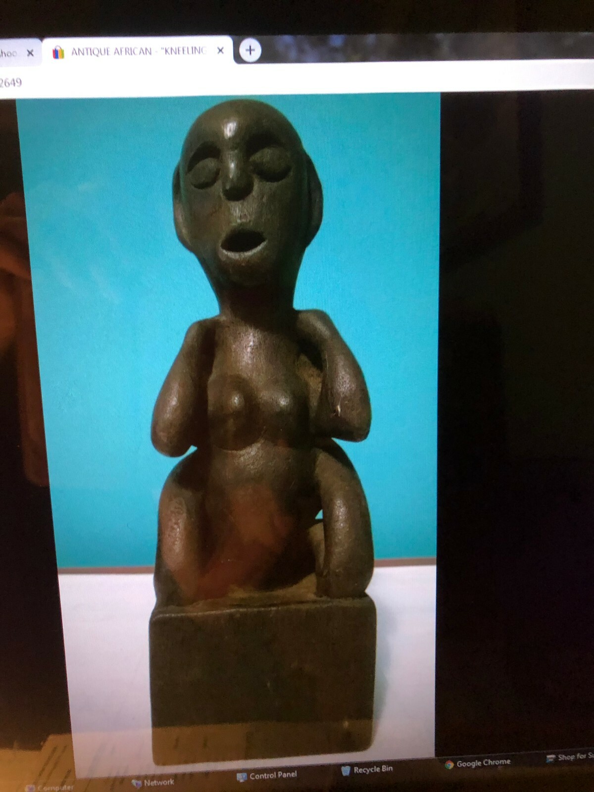 ANTIQUE AFRICAN – “KNEELING WOMAN” WOOD FIGURINE 10 “H , 1.5 lb.