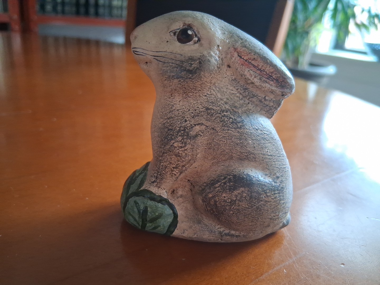 Walnut Ridge Collectibles Bejma Chalkware Small Bunny Sitting On Cabbge Leaves