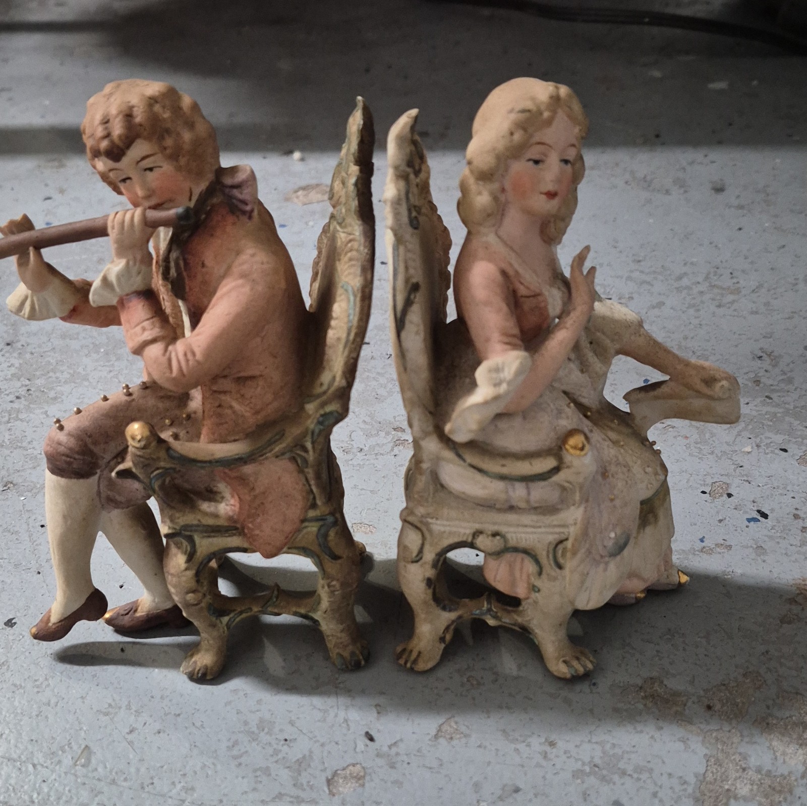 GDEP Germany Couple Ceramic Figurines Beige/Brown/Pink Hand Painted