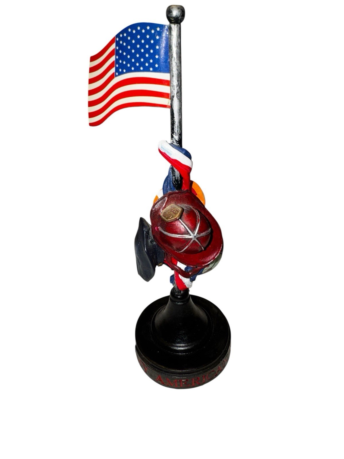 Cobble Creek Patriotic Americana Figurine Holding U.S. Flag Resin Decor