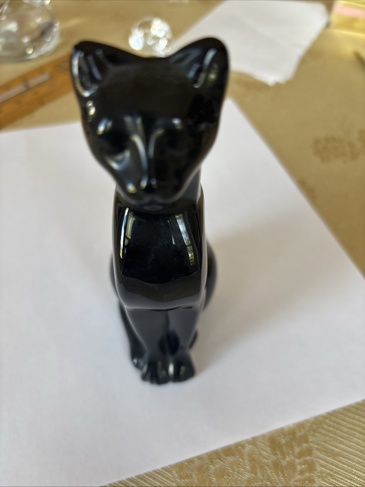 Baccarat France Crystal Egyptian Black Cat Figurine 6″ tall