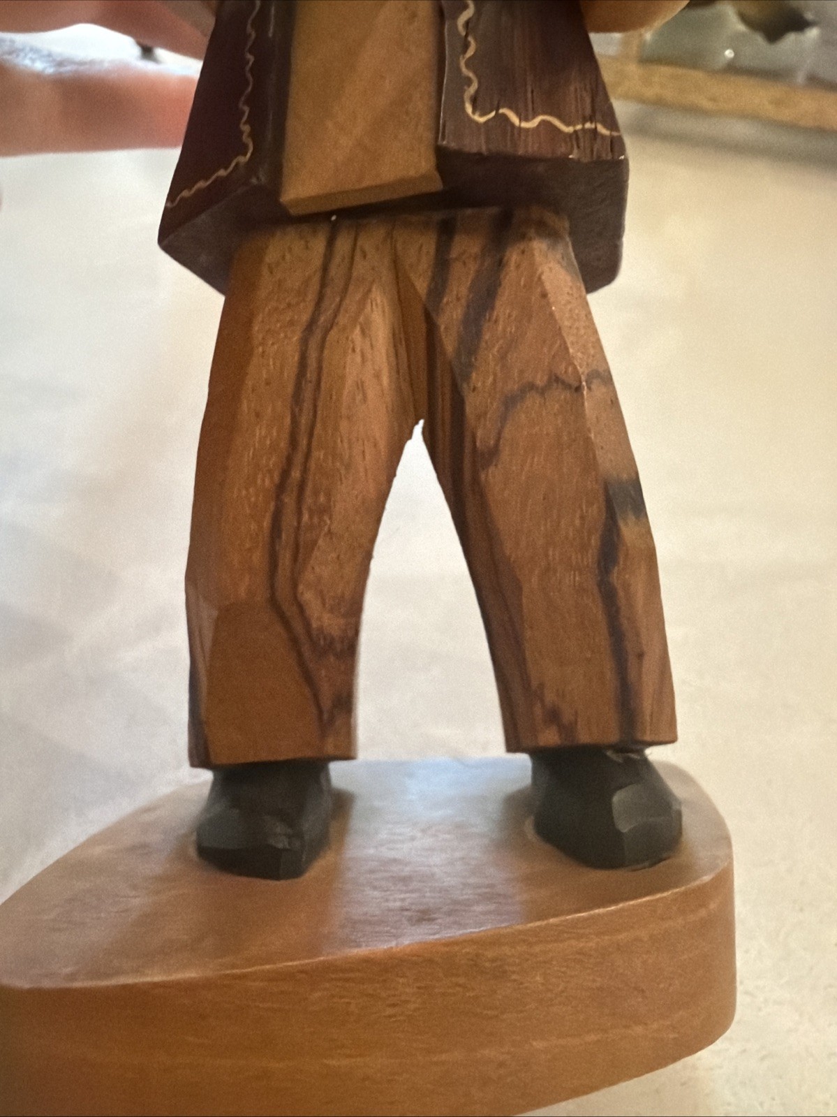 Vintage Caron Quebec Folk Art Wood Carving Stamped Figurine Canada Violin Player
