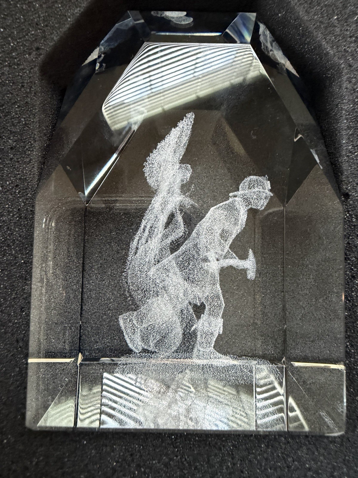 Lazer-Tek LTD Designs 3D Laser Etched Crystal Angel Firefighter Signed 149/500