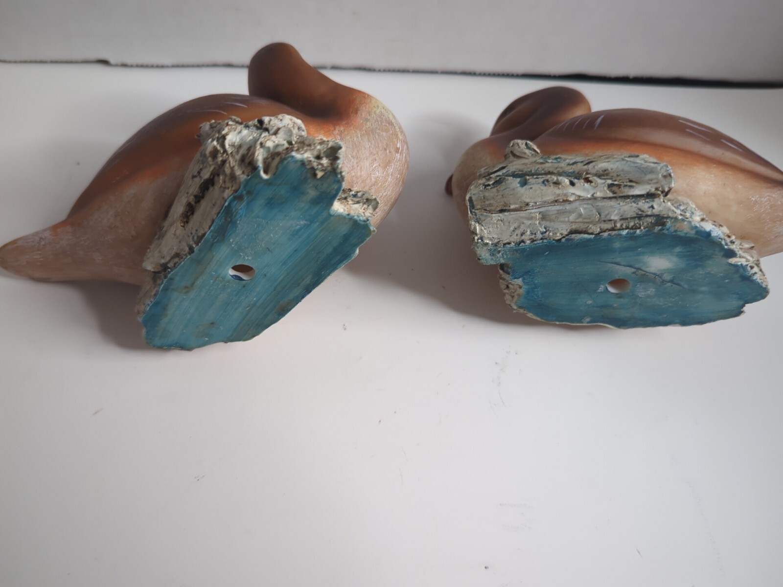 MCM Set Of 2 Duck Figurines Sitting On Faux Driftwood