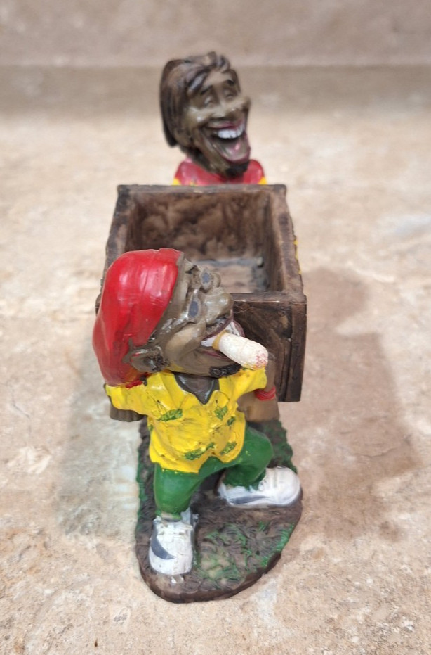 Two Rasta Jamaican Men Legalize Now Treasure Box Resin Statue Figurine 5.5″ Long