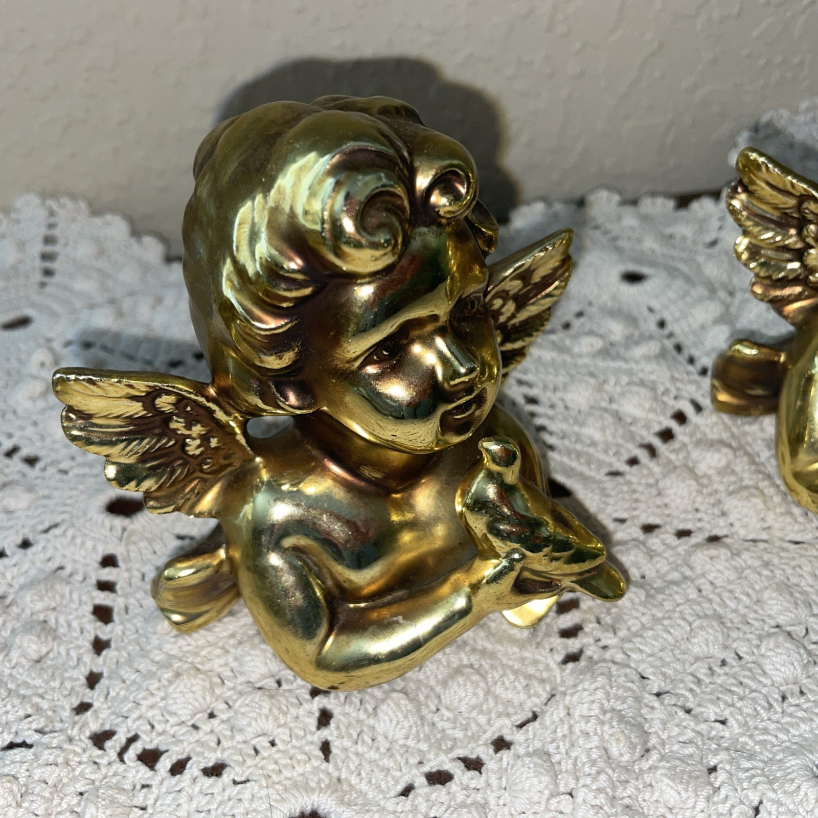 2 Vintage Ceramic Gold Cherub Angels Shelf Sitters Bright Beautiful NUMB #E-2550