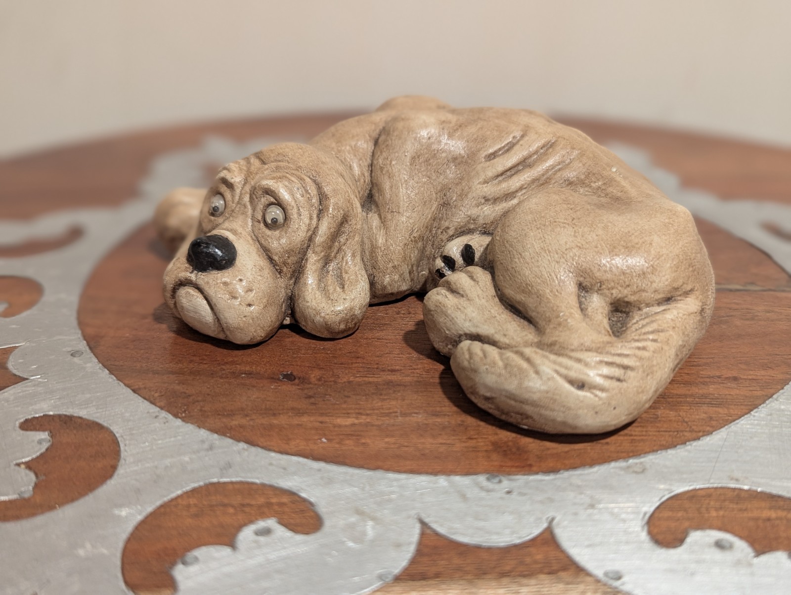 Vintage Plaster Or Chalkware Sad Hound Dog With Googly Eyes