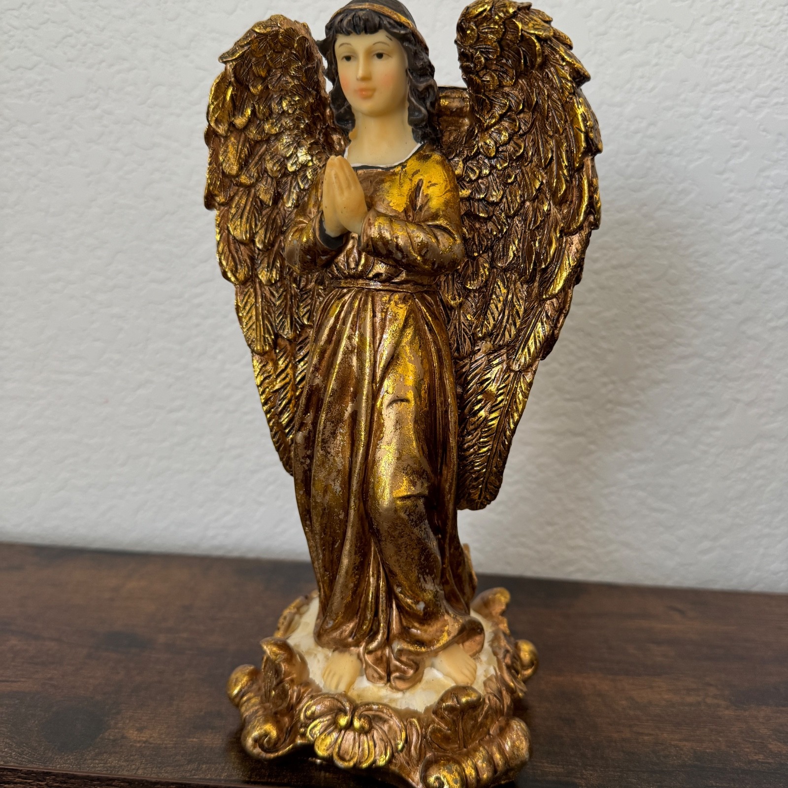 Gold Praying Angel Pedestal Candle Holder Holiday Religious Decor 10 in Tall