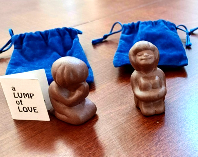 Lot of 4 LUMP OF LOVE Smiling Child Hugging Knees/Praying/Hand Carved Stoneware