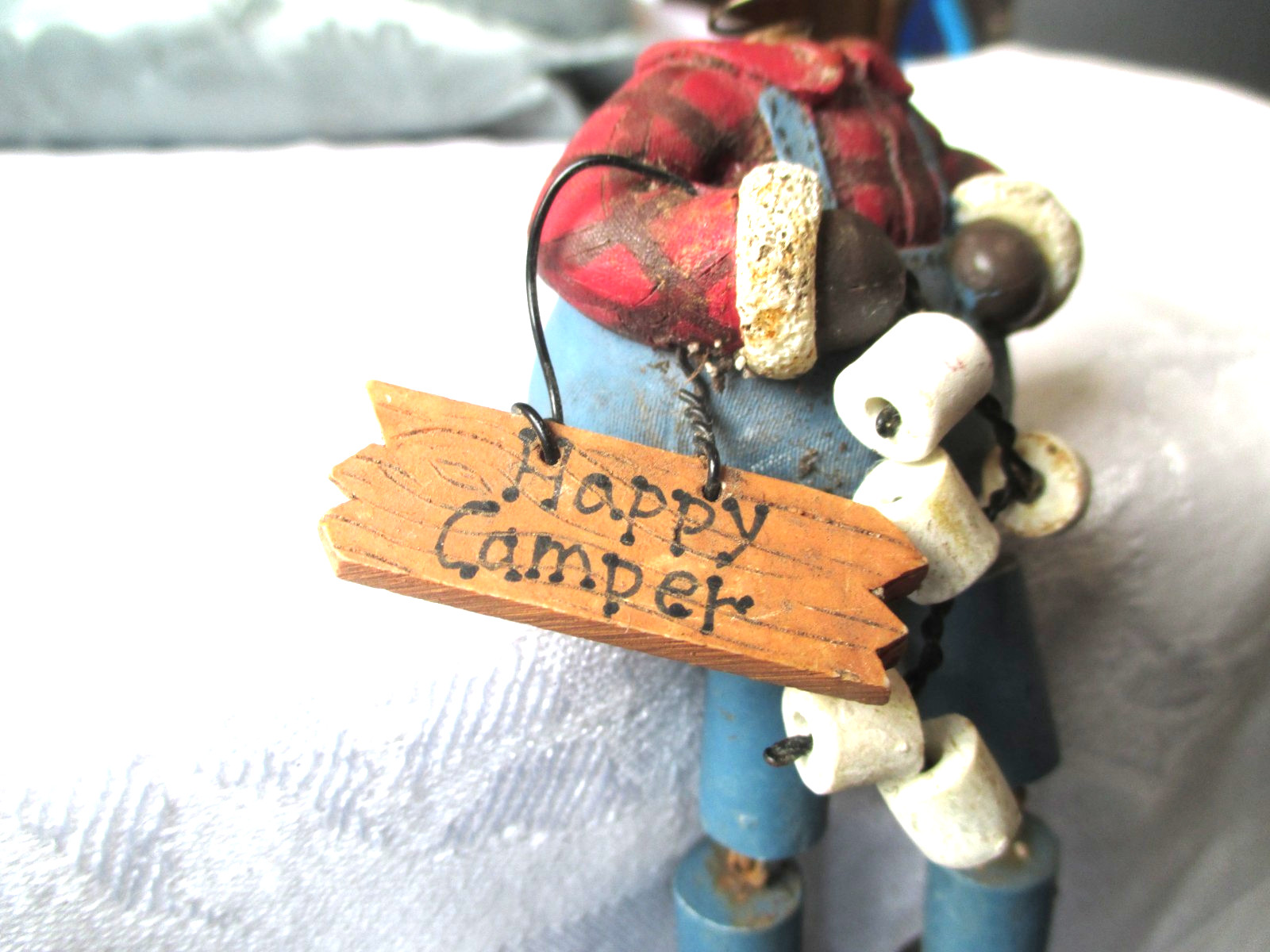 HAPPY CAMPER DEER MOOSE Shelf-Sitter Bobble Head Figure~Roasting Marshmallows