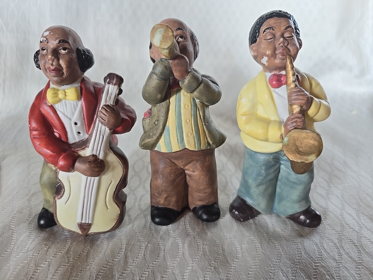 African American 3 Jazz Band Unbranded Handpainted Ceramic Free Standing “4 1/2“