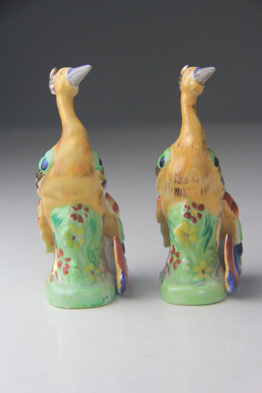 VTG Occupied Japan Multi-Colored Pheasant Bird Figurines w/ Long Tail Feathers