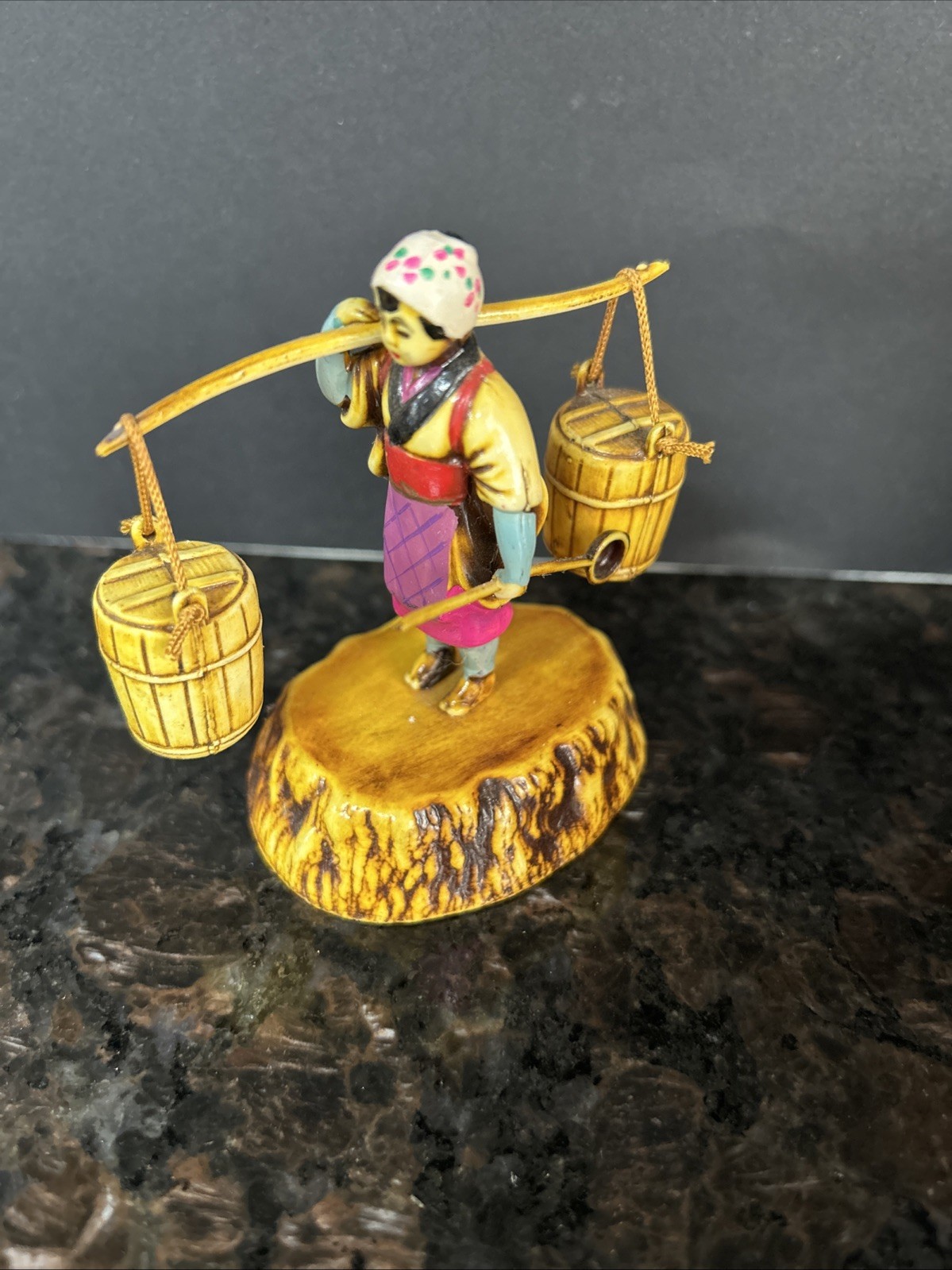 5-VTG Celluloid Figures Including Japanese Rickshaw Asian Man Geisha Girl Figure