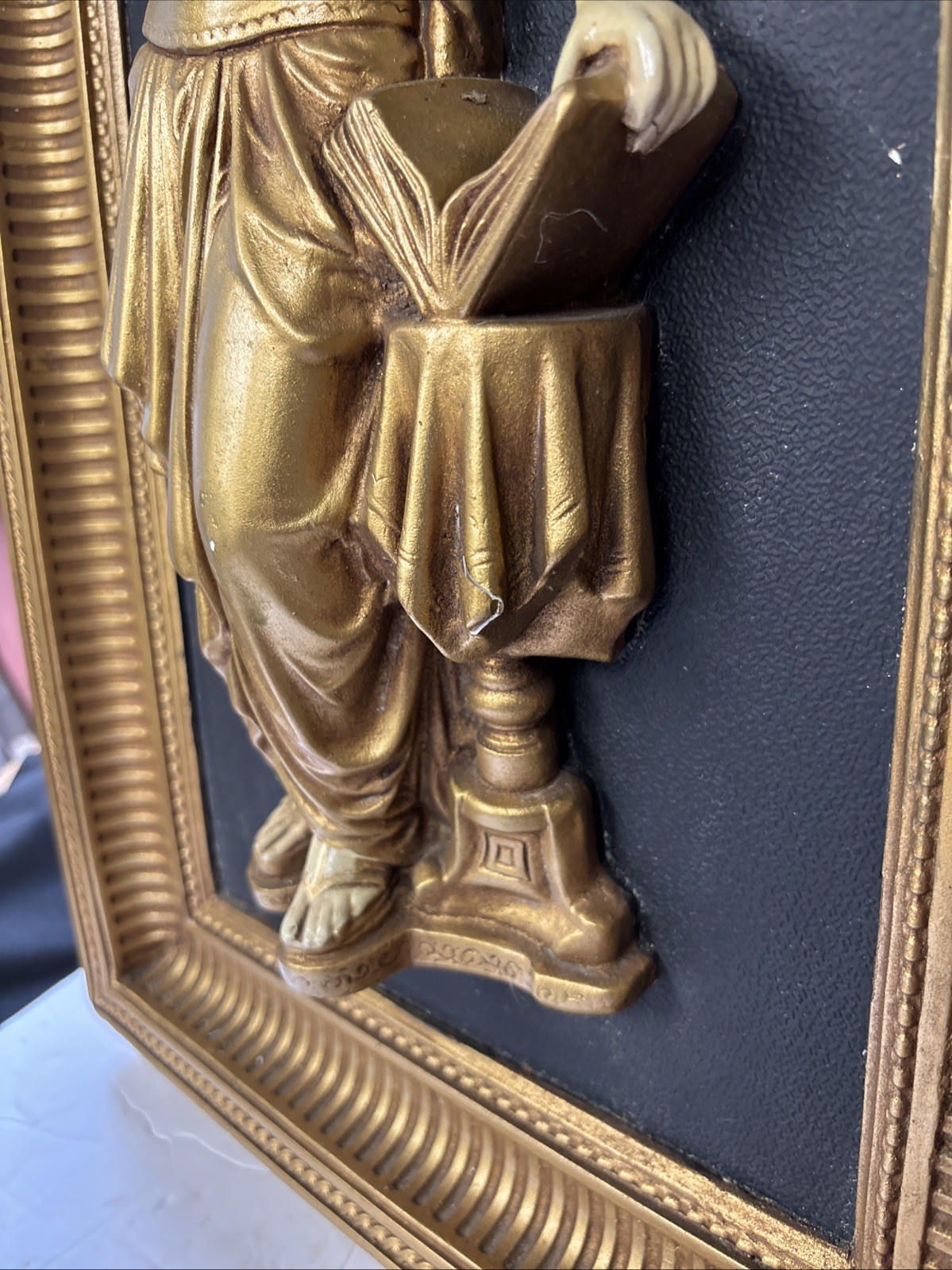 Ansonia Poetry Wall Plaque 3D Plaster Chalkware Large 14”x23″ Rare Vintage
