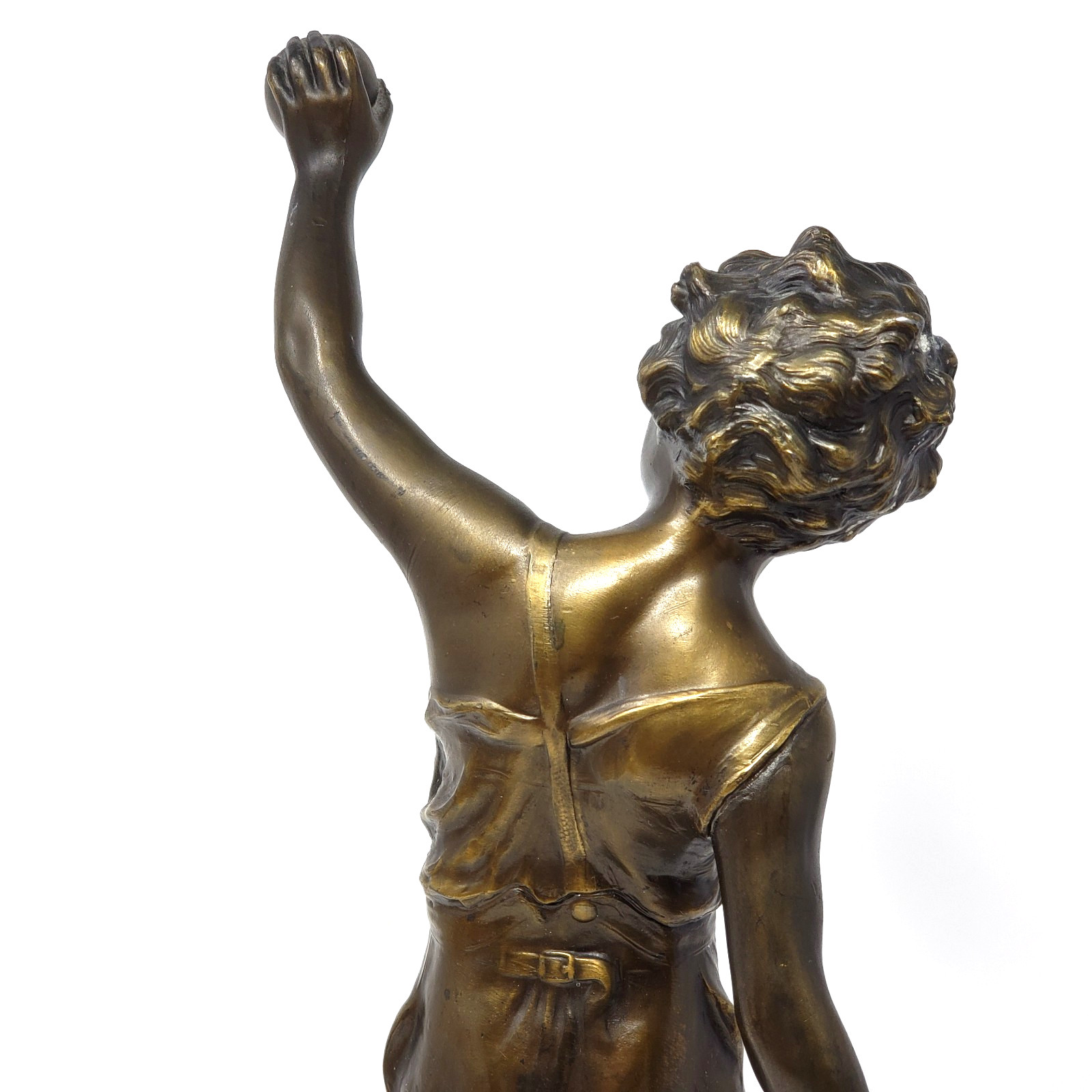 Antique Bronze Sculpture Cricket Boy Signed F. Iffland Art Nouveau 14.5″
