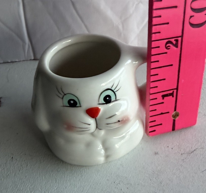 Ceramic Anthropomorphic Bunny Rabbit Mug Mini Vintage Easter Decor Kitchy