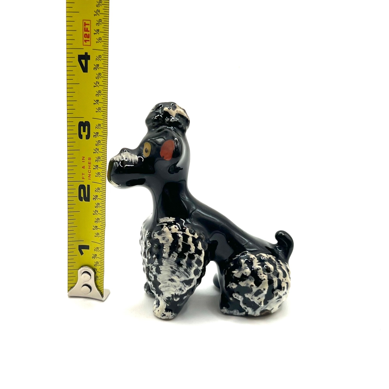 1950s Ceramic Black Spaghetti Poodle Family Set 3 Mom Puppies Leash Chain Japan