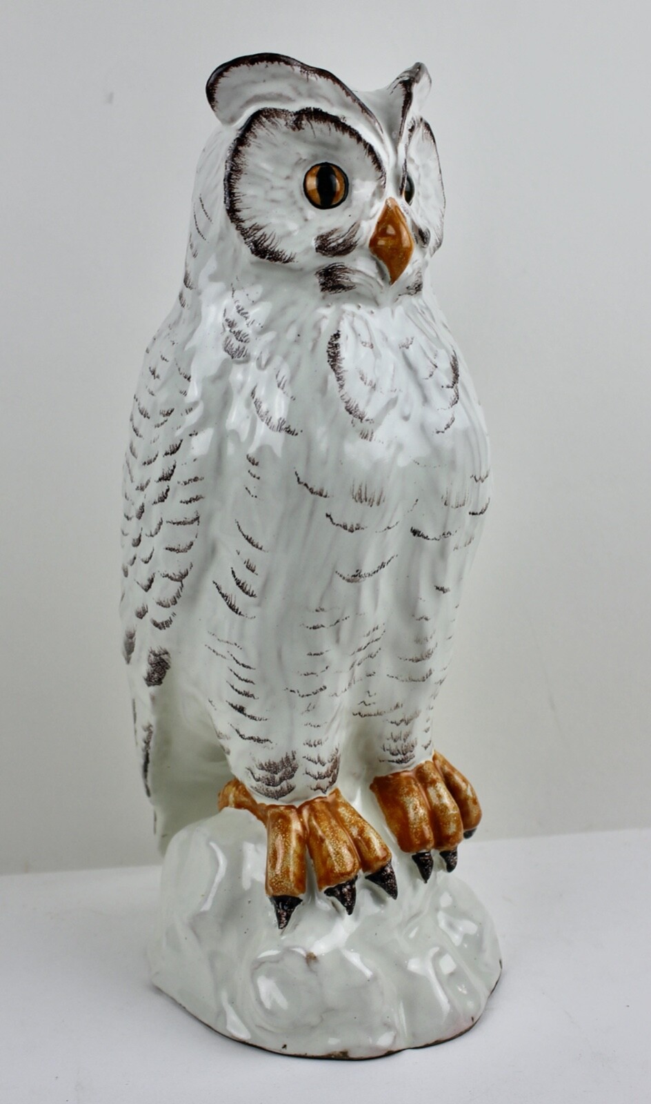 One 1970s handmade Italian terracotta ceramic glazed owl sculpture statue 13.5″