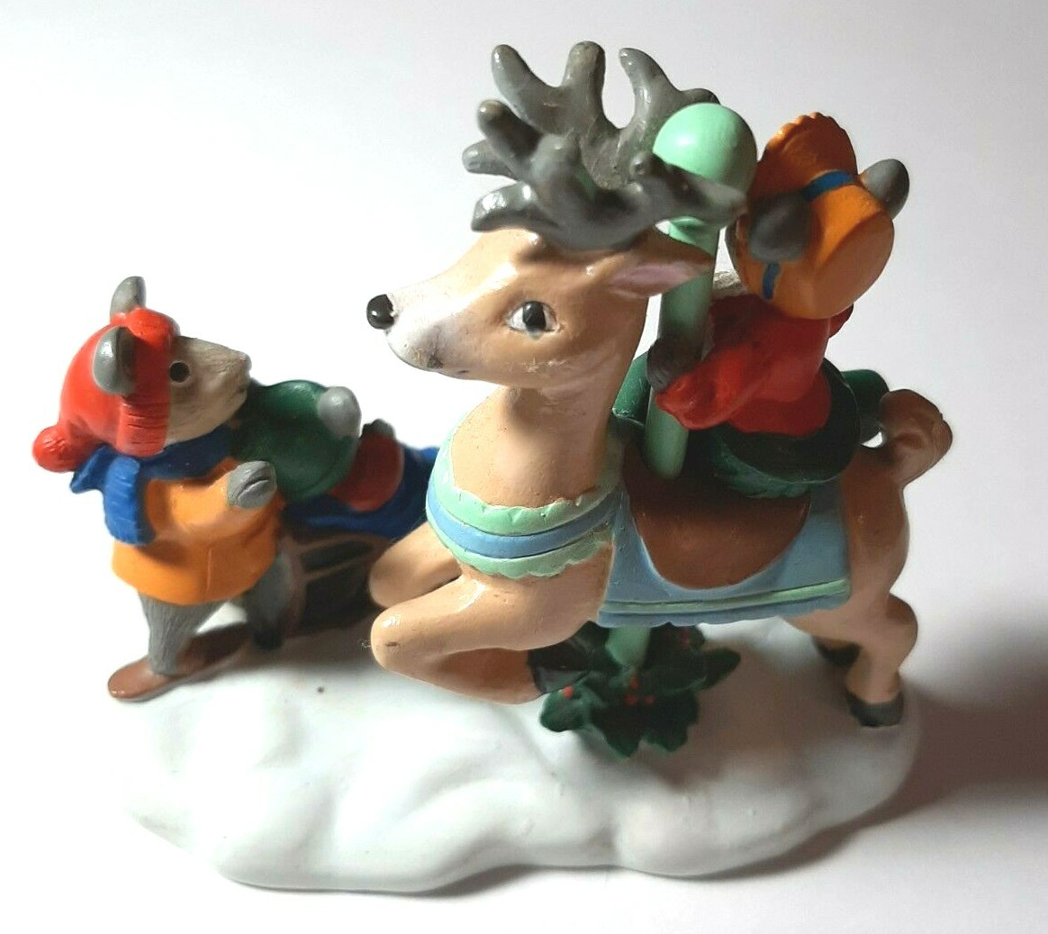 1993 Vintage Kathy Jeffers Avon Carousel Reindeer Mice Winter Christmas Ornament