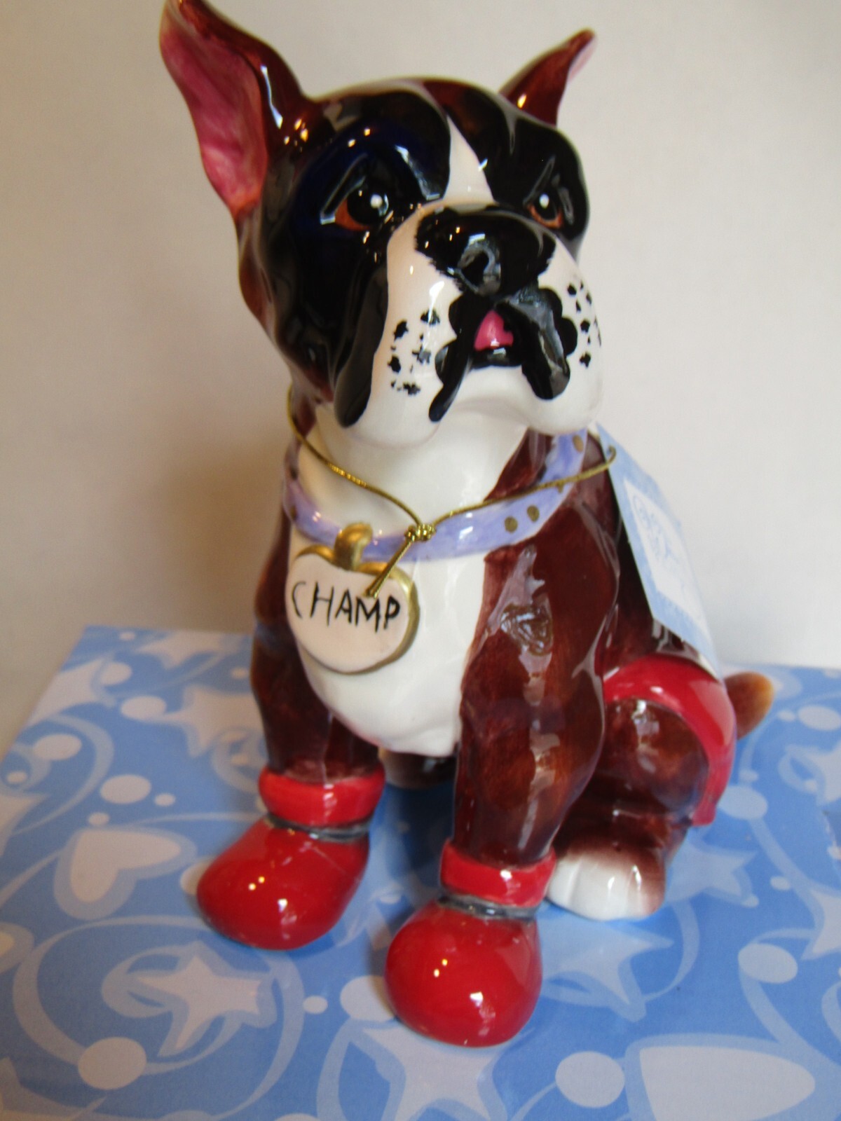 “CHAMP” WhimsiClay Boxer dog + 2 free dog pins ($24 value) CUTE and FUN!