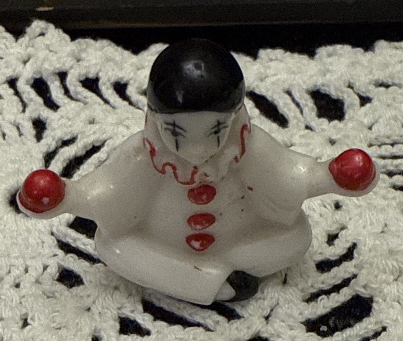 Vintage Miniature Harlequin Black Red & White Clown Figurine Taiwan