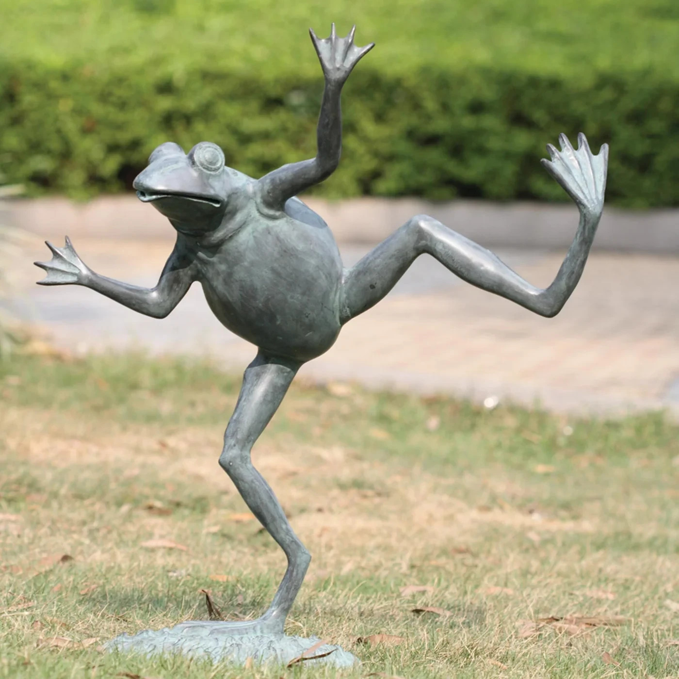 Dancing Frog Spitter Brass Garden Water Feature Whimsical Outdoor Decor Statue