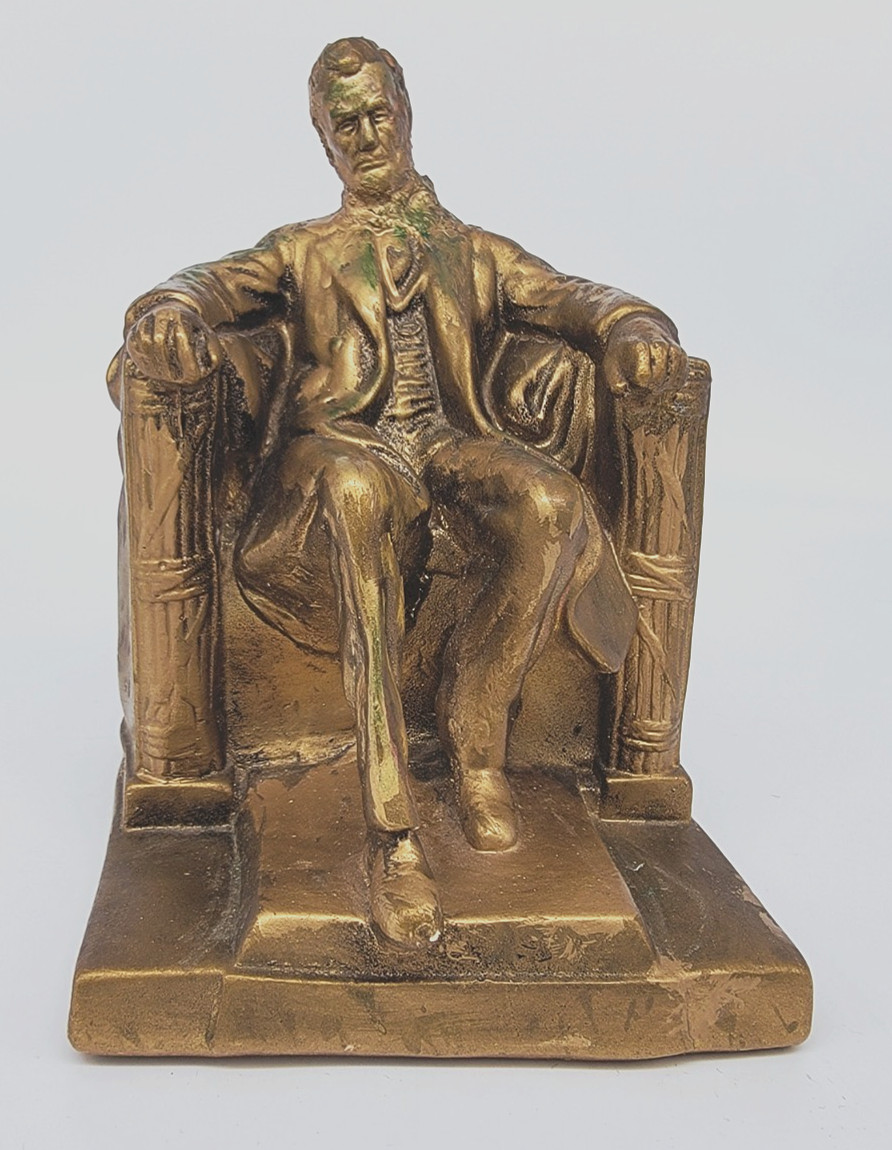 Abraham Lincoln Seated Bookend Sculpture Figurine Gold Tone Cast Plaster Decor