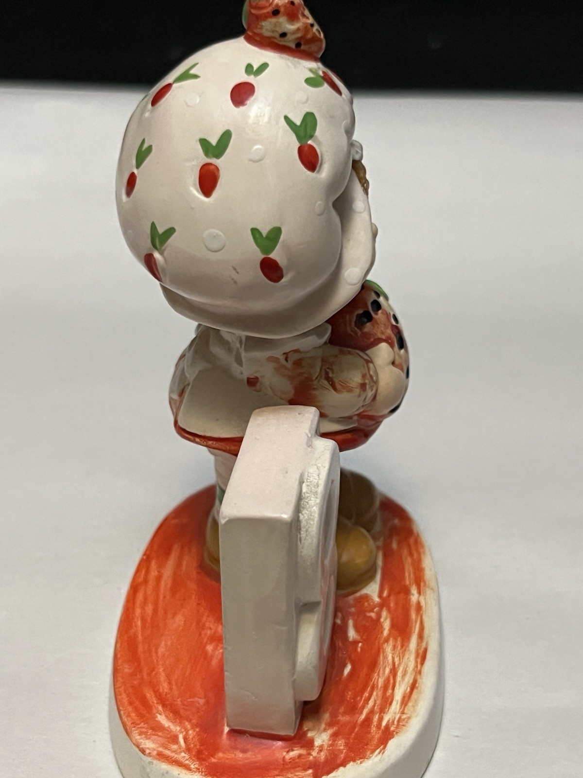 Ceramic Hand-Painted Strawberry Girl Figurine with Number 8 Block, Kids Decor