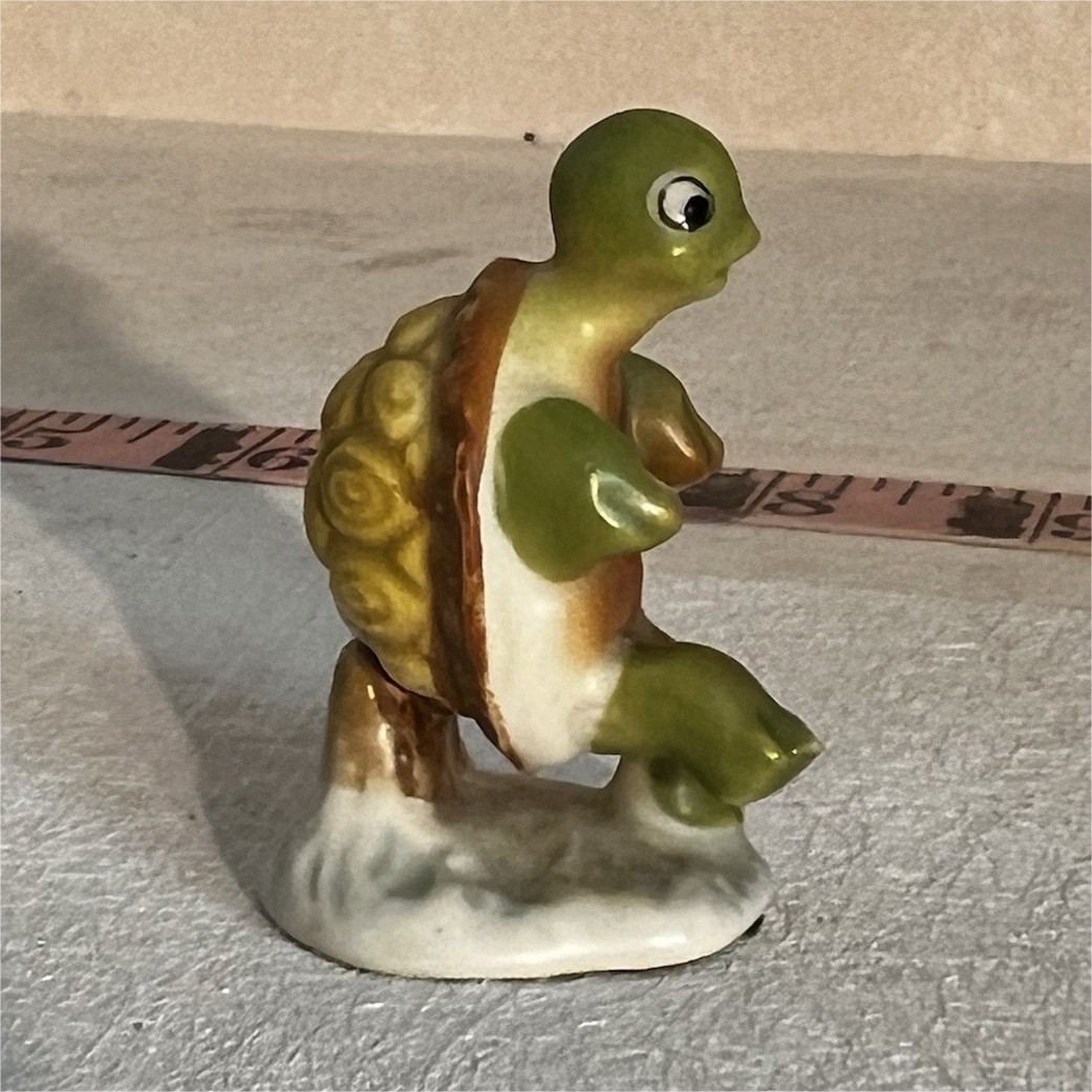Green/Brown/White Glazed Ceramic Turtle Figurine, Animals Theme, Small, 1-Pack