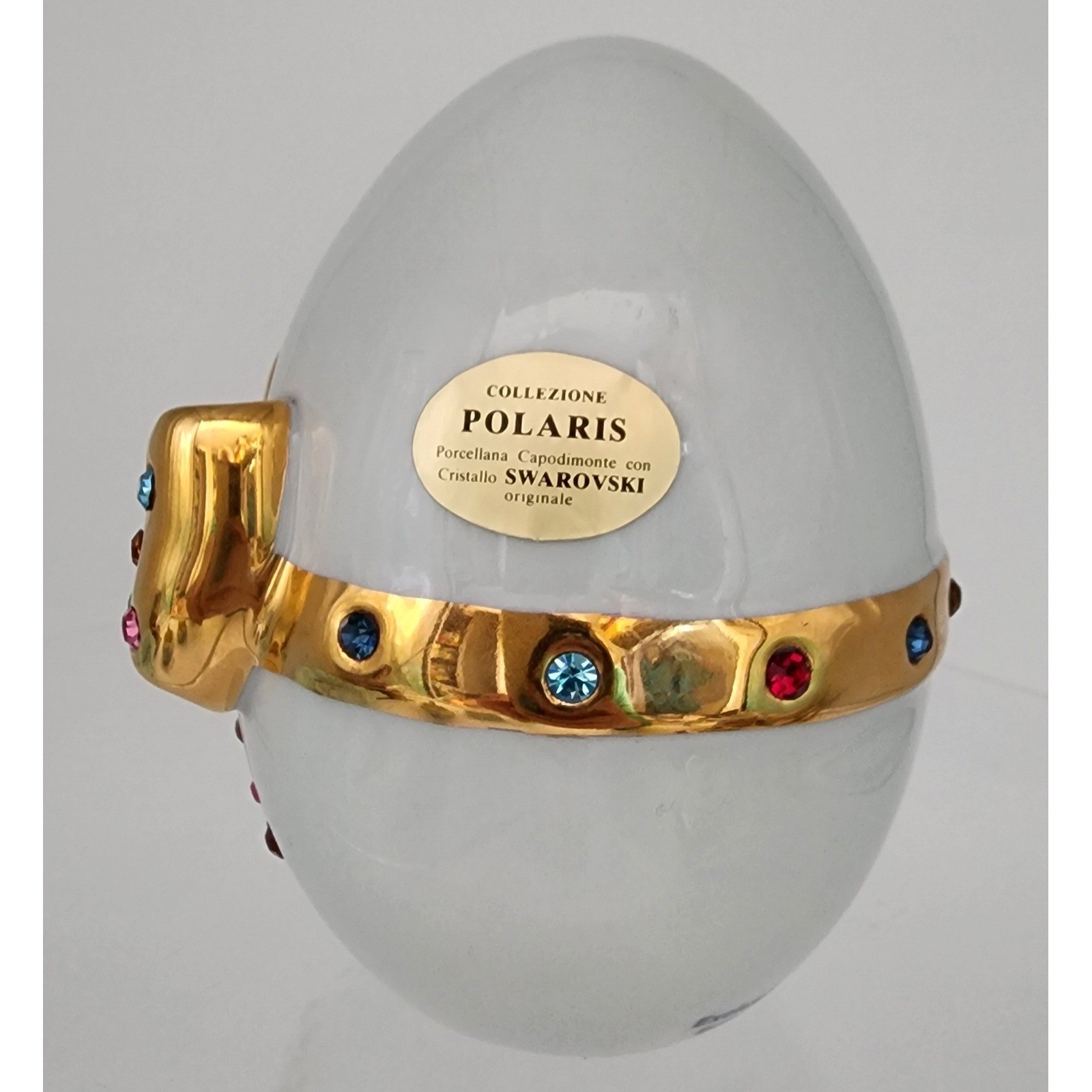 Capodimonte Polaris Porcelain Egg Figurine White Gold Swarovski Crystal Italy 4″