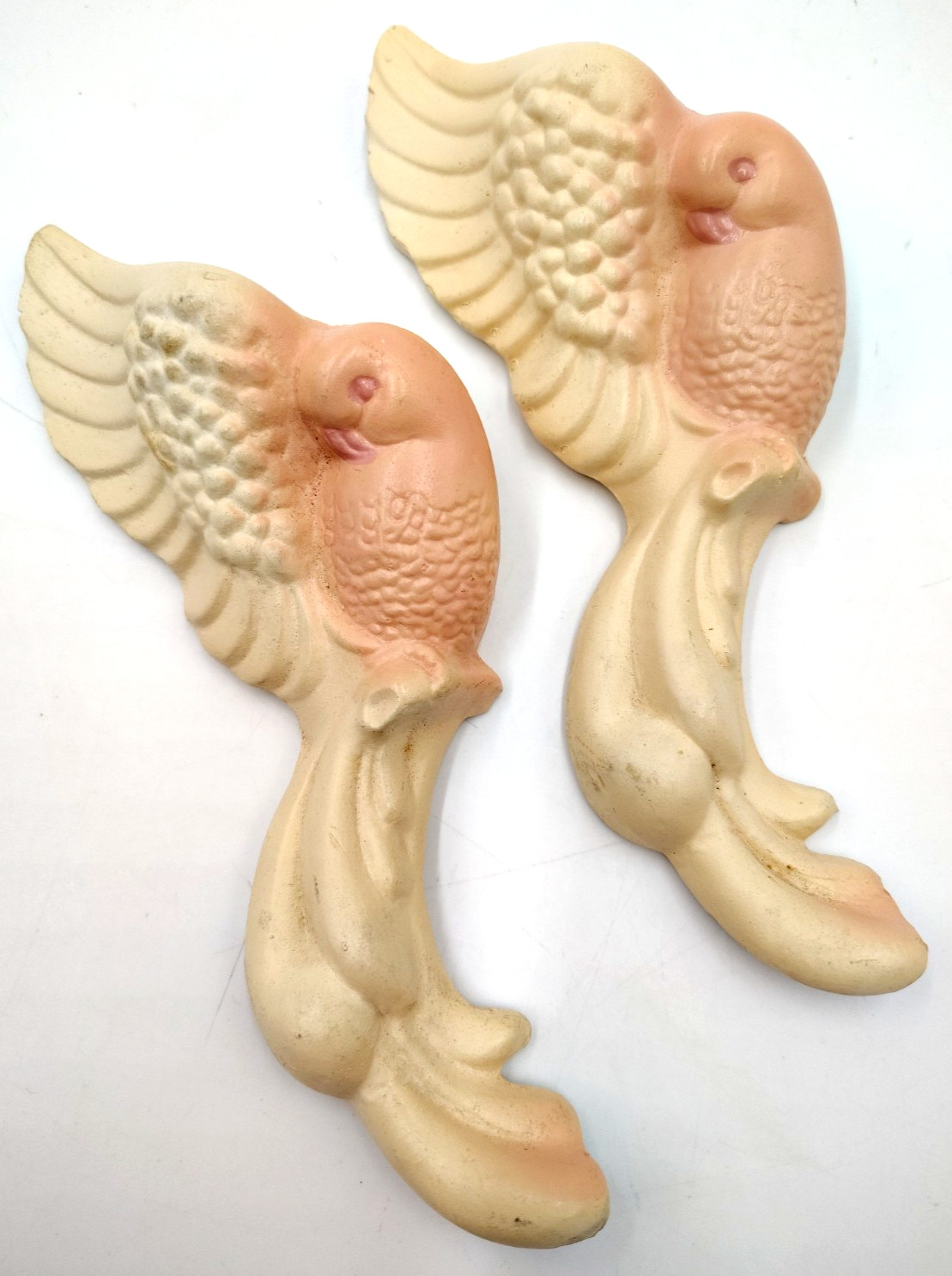 PAIR Vintage 1940s Chalkware Pink Love Birds Wall Pocket Art 6″ Lou A Butler