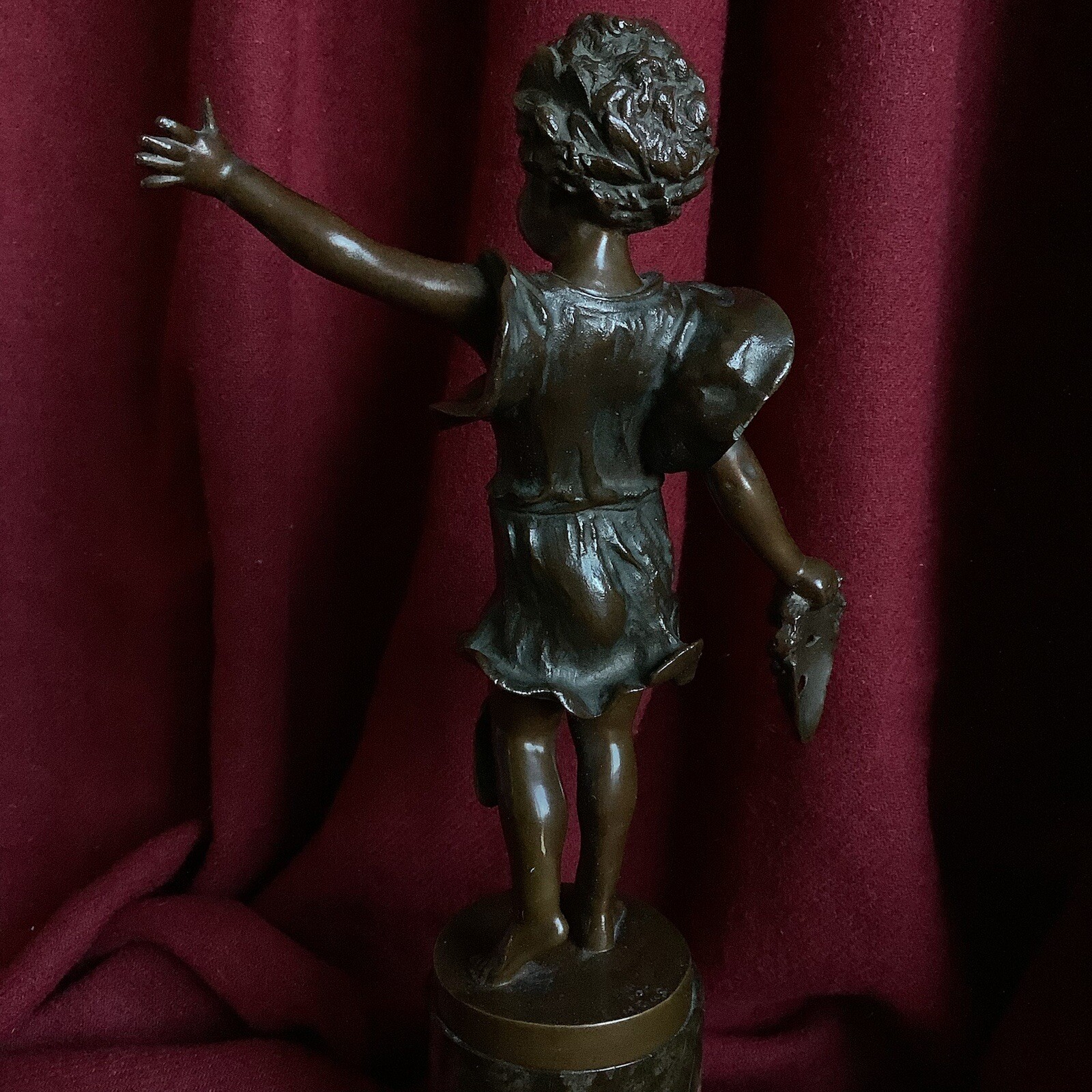 Antique Bronze Girl Statue Theater Allegory Actress Mask Baroque Artist Signed