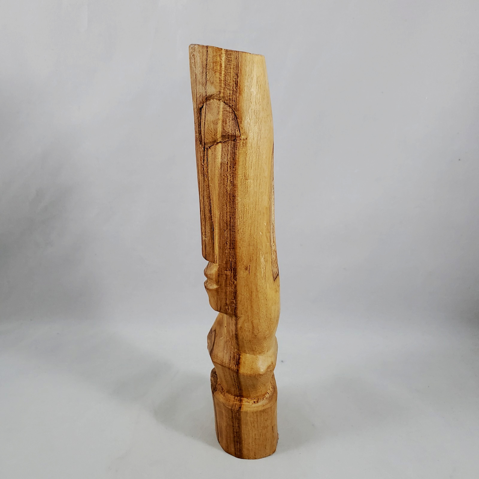 Hand Carved Wood Dual Long Faces Statue Fiji? Young Lovers Tiki Vintage Grain
