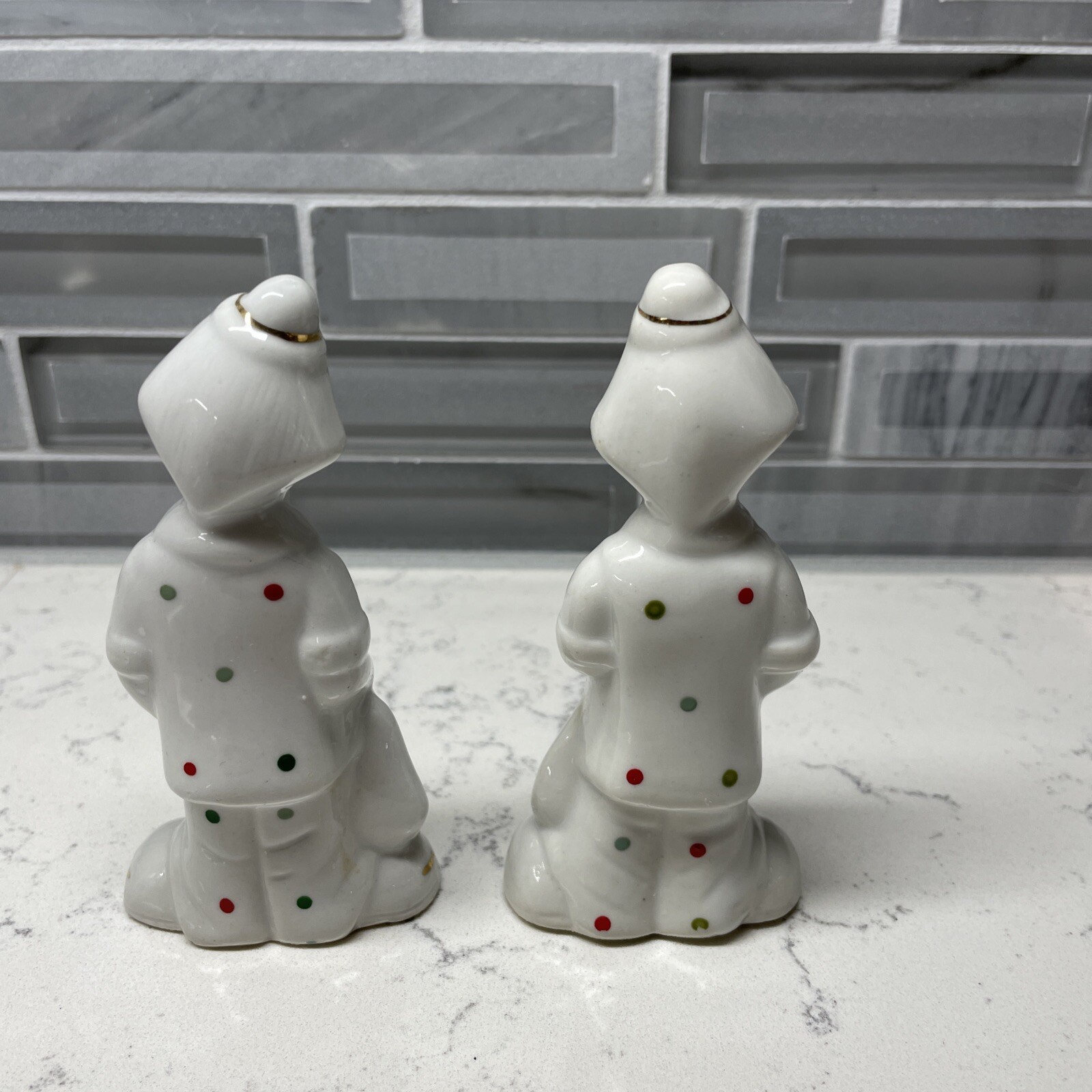 Clowns Figures Vintage Hand Painted with Musical Instruments Set Of 2- 4 1/2”