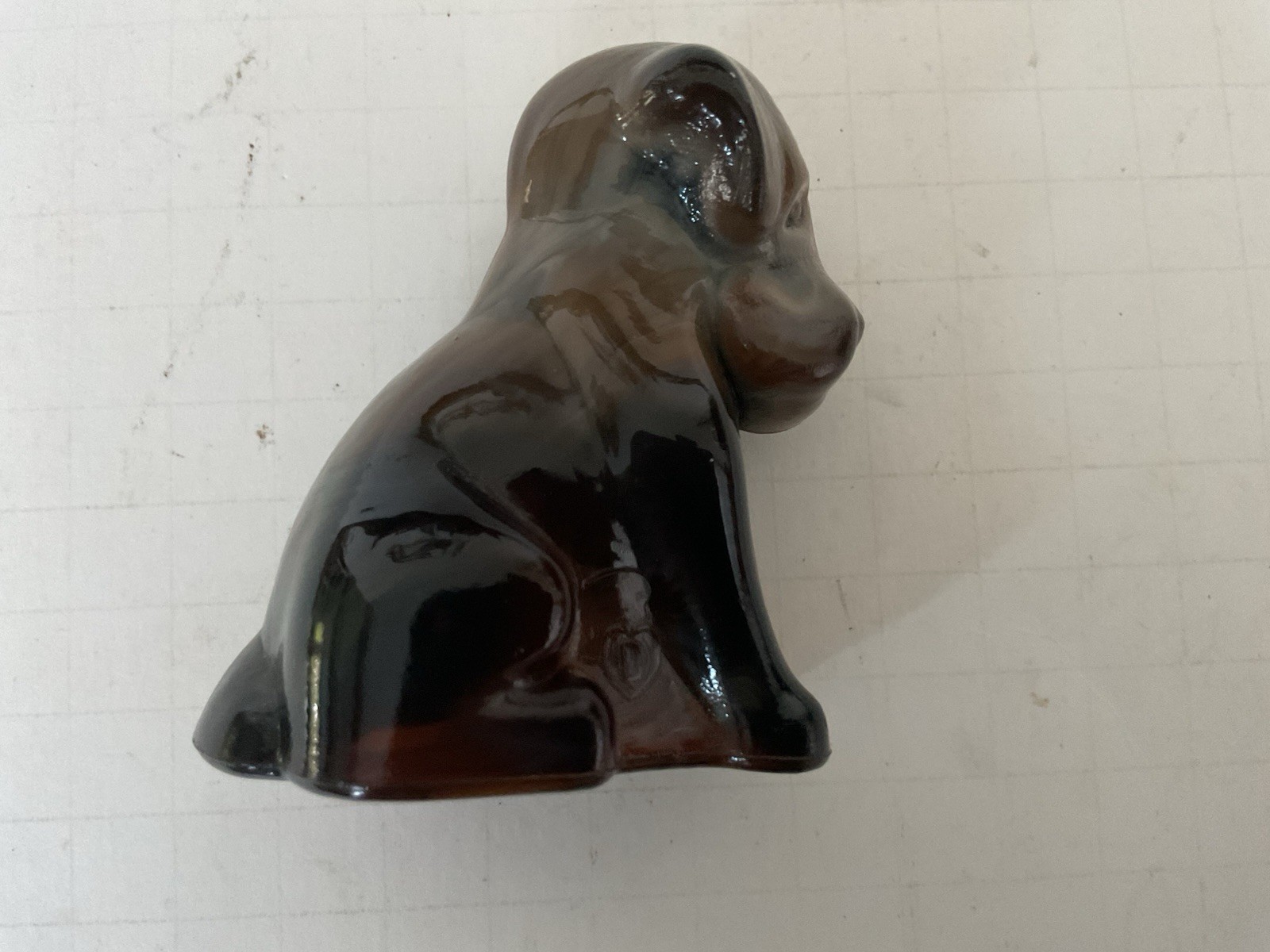 Vintage Degenhart Glass Dog Figurine Brown Slag D In Heart 3in