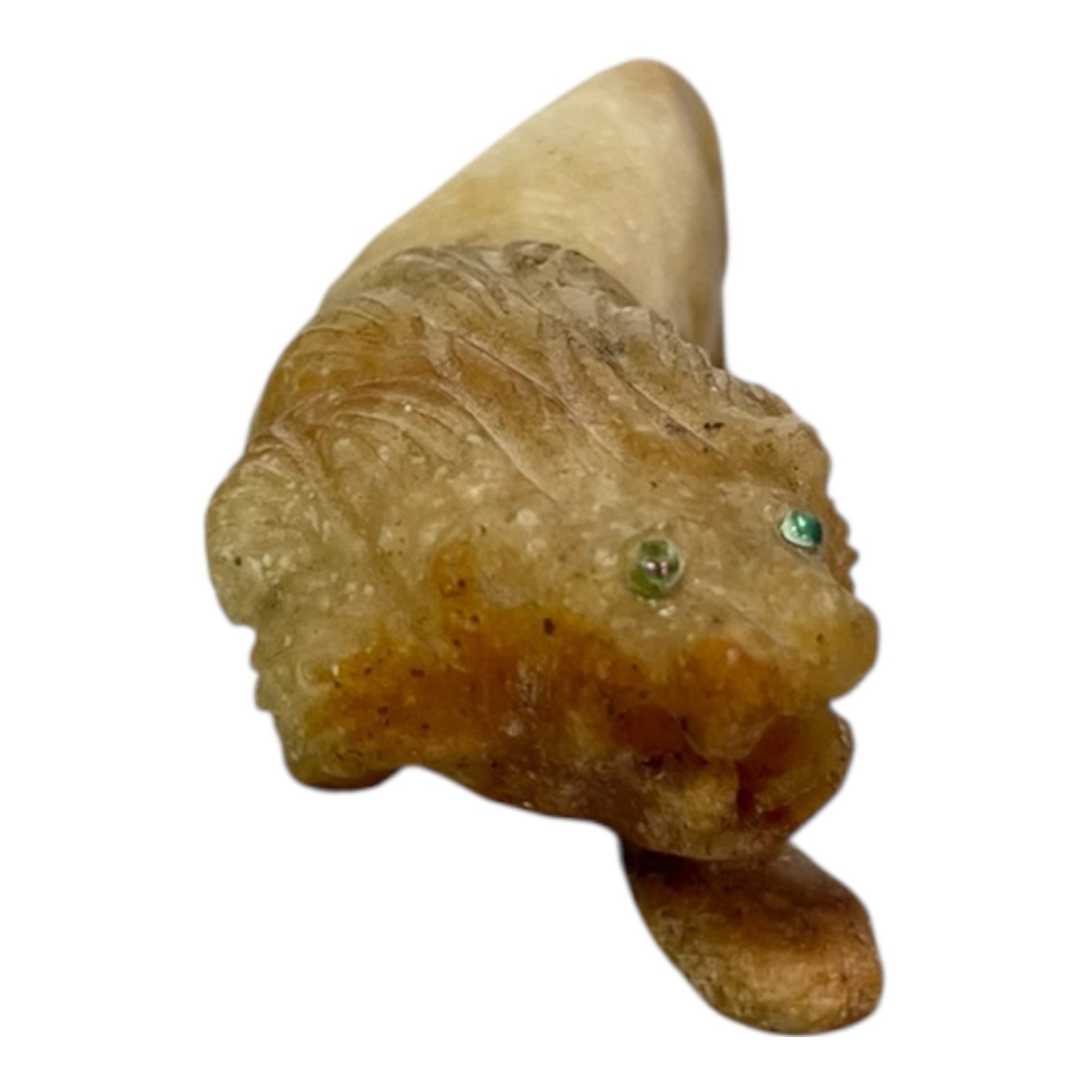 Vintage LION sculpture in natural Onyx Marble stone. 3” Long