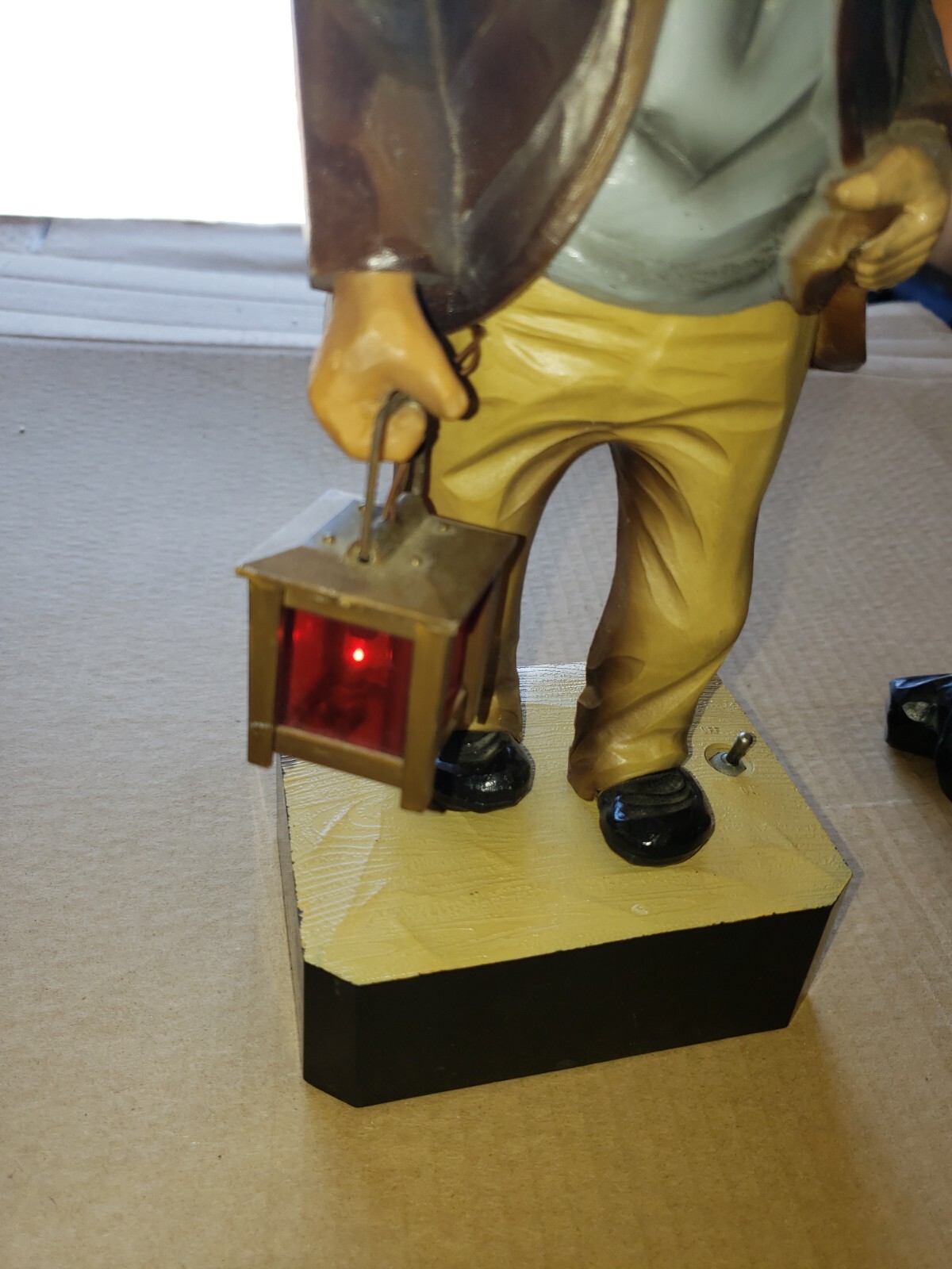 Broken Vintage German Hobo figurine with Lantern 13.5in resin Lantern Lights up