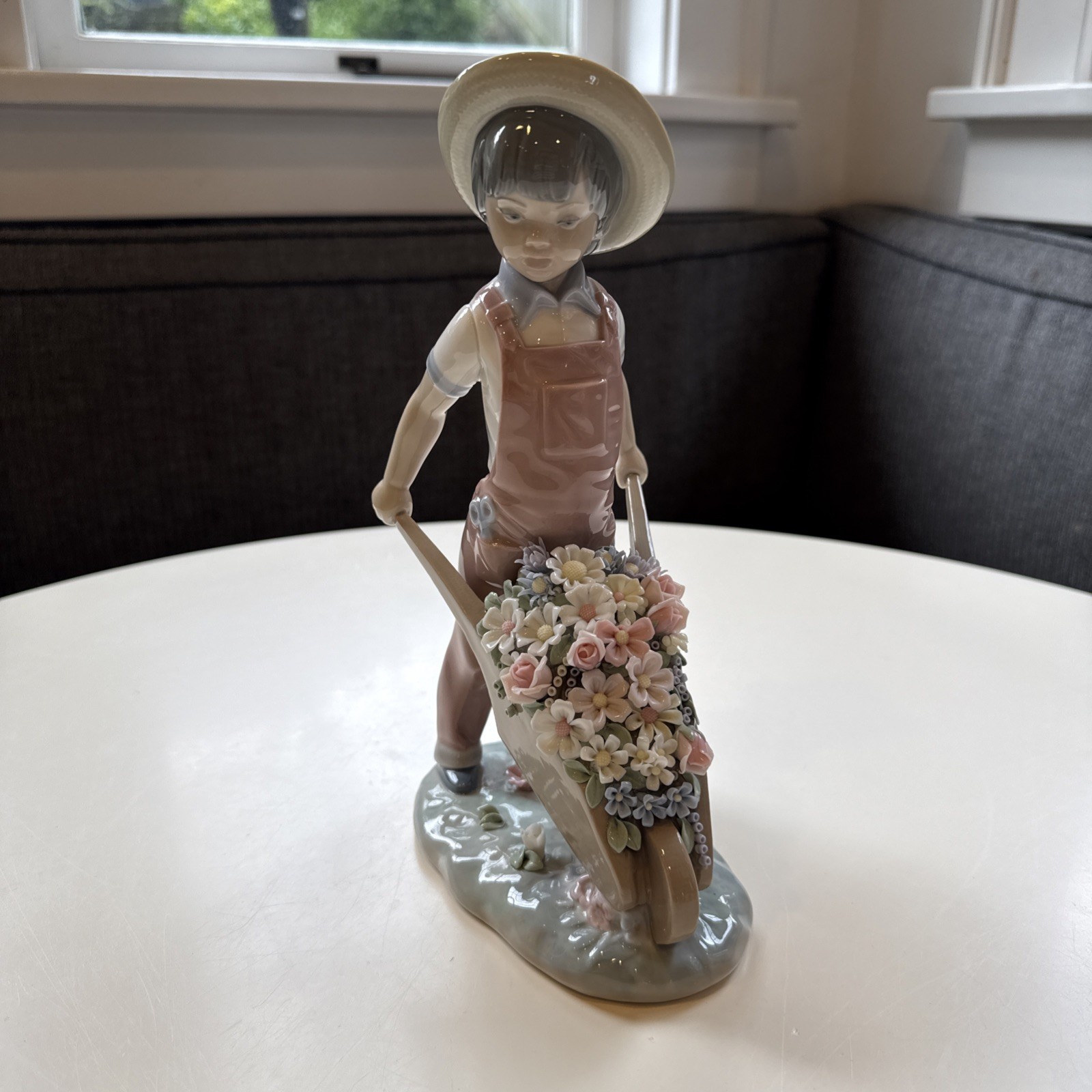 Lladro #1283 The Little Gardener Figurine Boy with Wheelbarrow 9.5″, READ Flaws