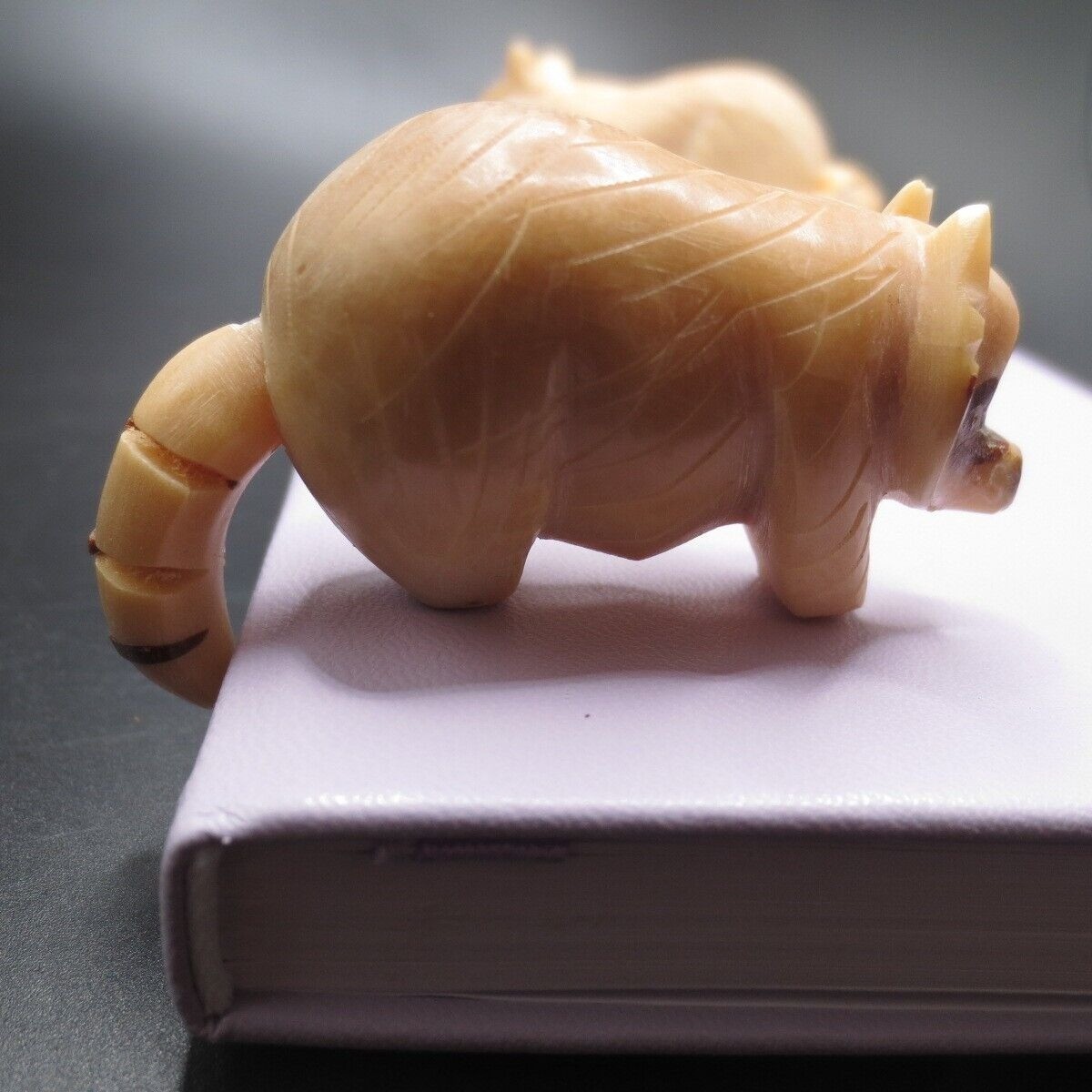 VTG Set of 2 Hand Carved Painted Stone Resin Raccoon Miniature Figurines