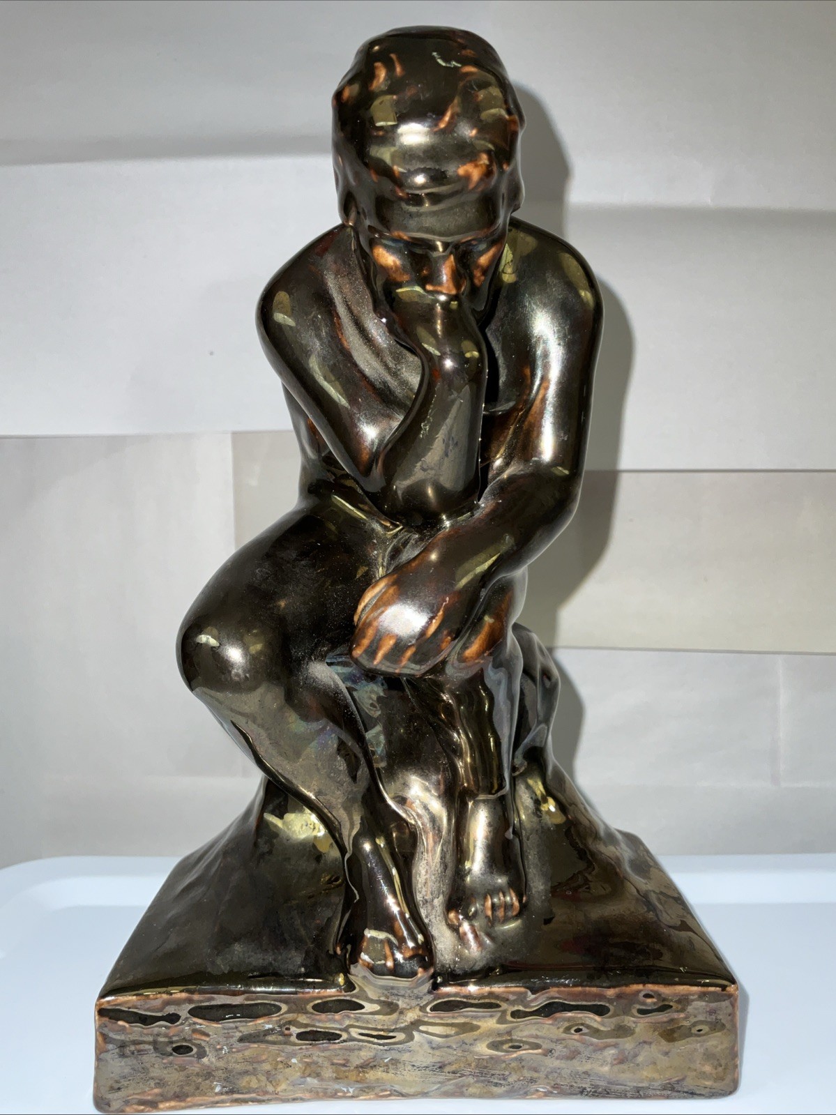 Thinking Man Statue-Beautiful Vintage Bronze Color Ceramic 8” X 5”