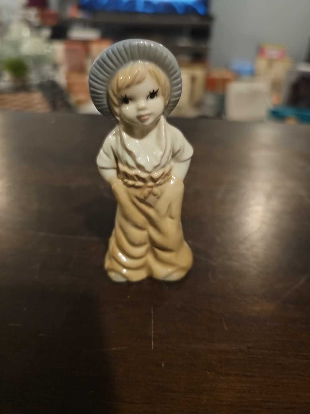 Vintage Little Girl Wearing Pants Figurine 3 3/4″ Tall Adorable Blue Hat