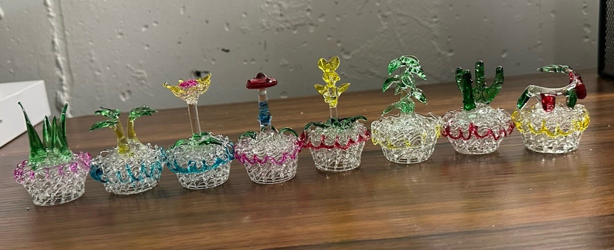 Mini Blown Glass Figurine Plant Set