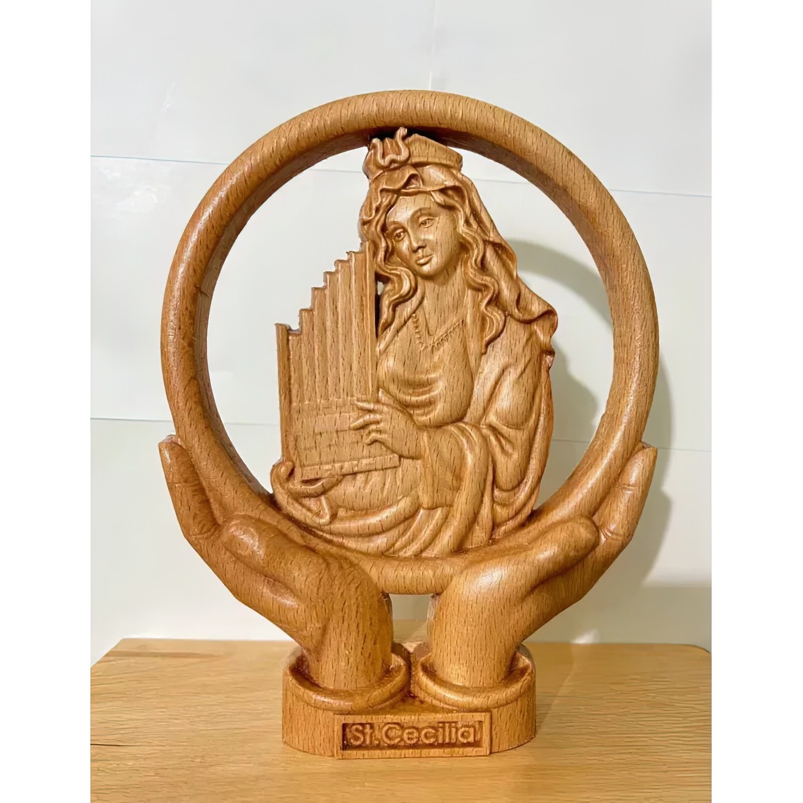 Catholic Wooden Art Set – St. Cecilia, Jesus Holy Family, Christian Altar Sets