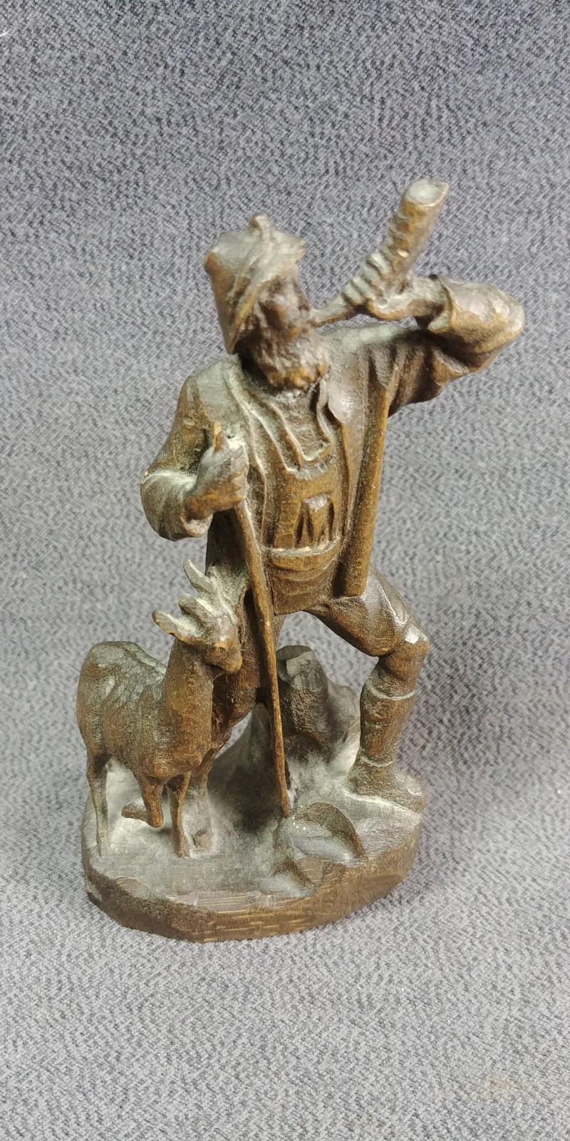 Ernst Huber? Bavarian Goat Herder Horn Staff Wood Sculpture Hand Carved German