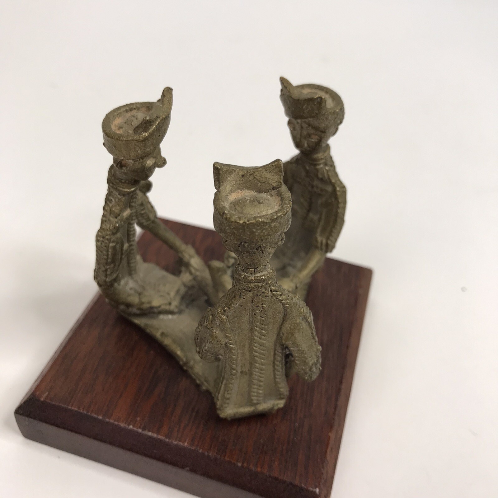Vintage Tribal Men Tboli Warriors Brass and Wood Figurine