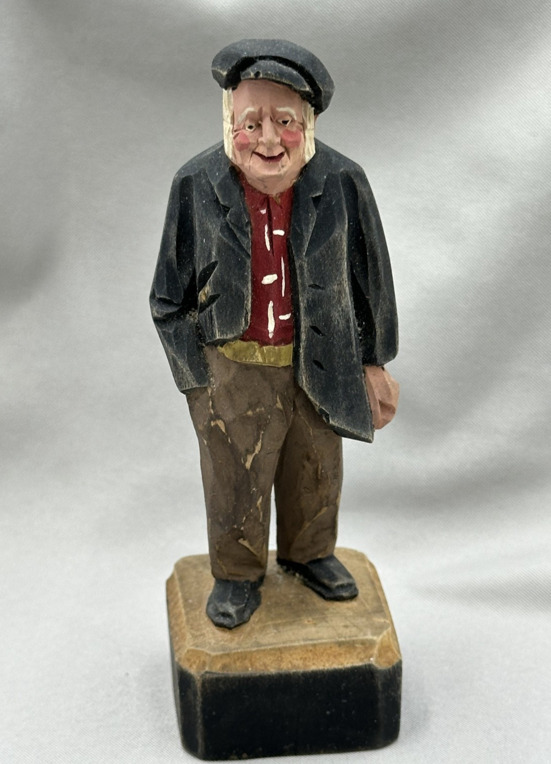1940 Signed Regina NORMAND Quebec Folk Art Wood Carving Man Figure Vintage
