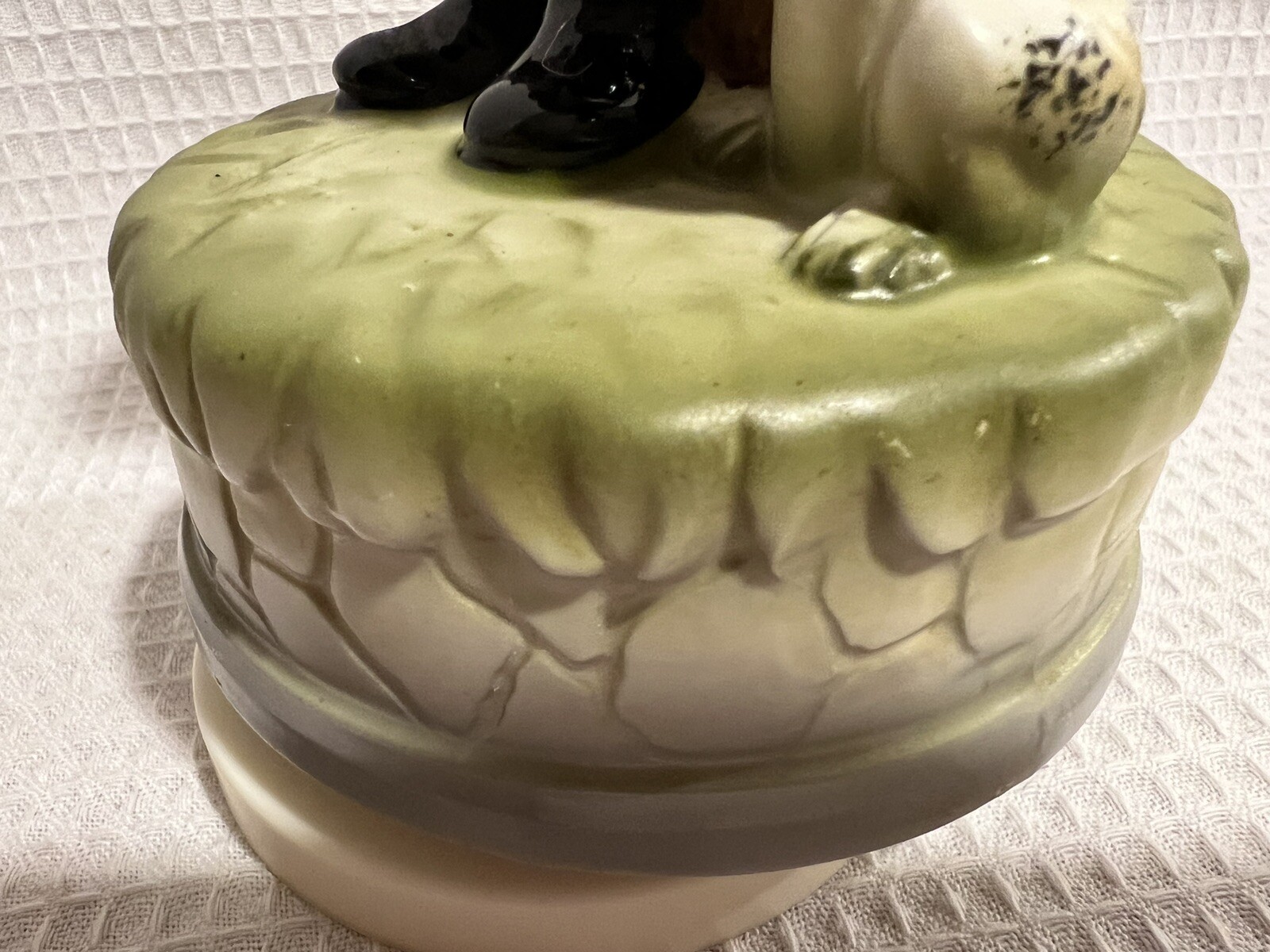 Adorable Vtg.-Made In Japan-Boy & His Dog Figurine Rotating Music Box